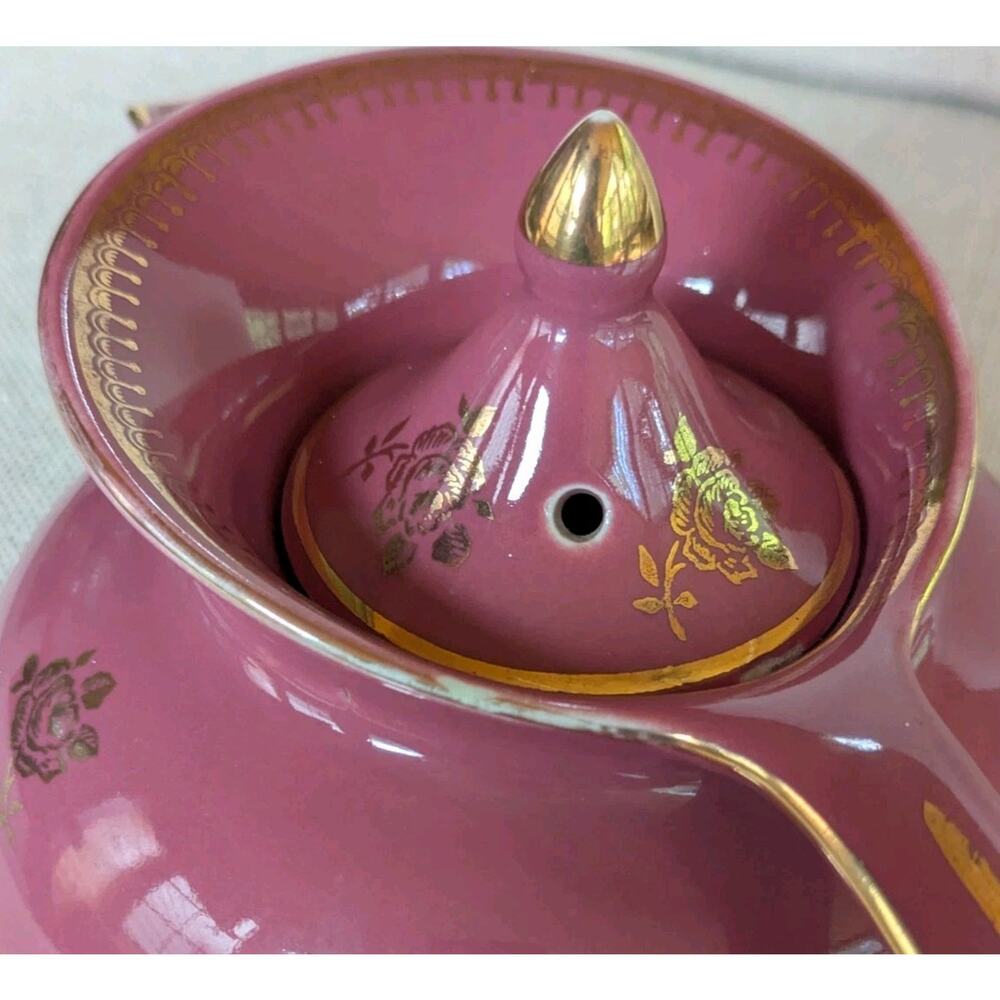 Vintage Hall China 0694 6 cup Teapot Mauve Rose Pink With Gold Trim/Flowers - Picture 6 of 16